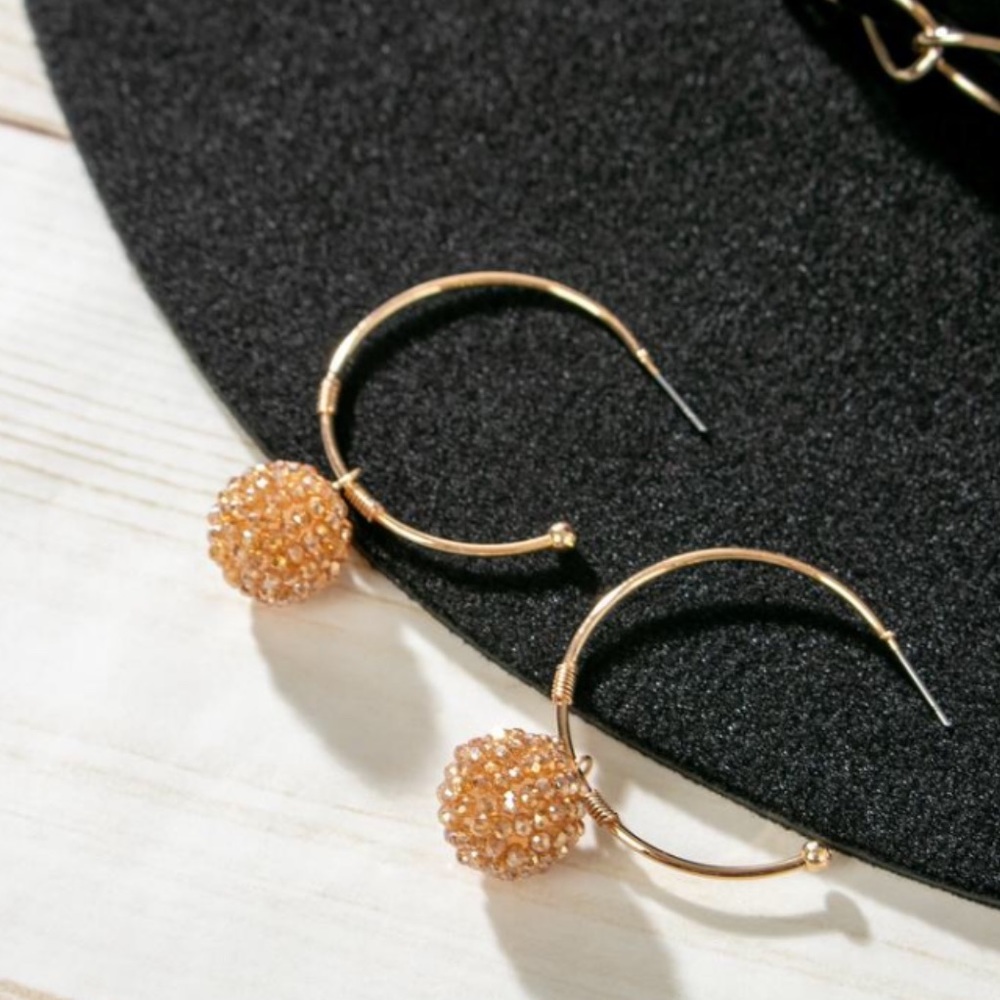 Gold Crystal Fireball Hoop Earrings